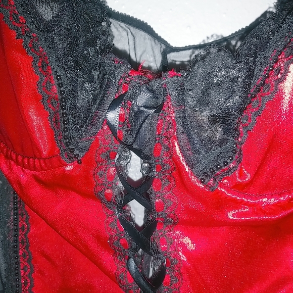 California Dynasty L Underwire Lace Trimmed Ribbon Lace Up Front Teddy Lingerie - Picture 4 of 10